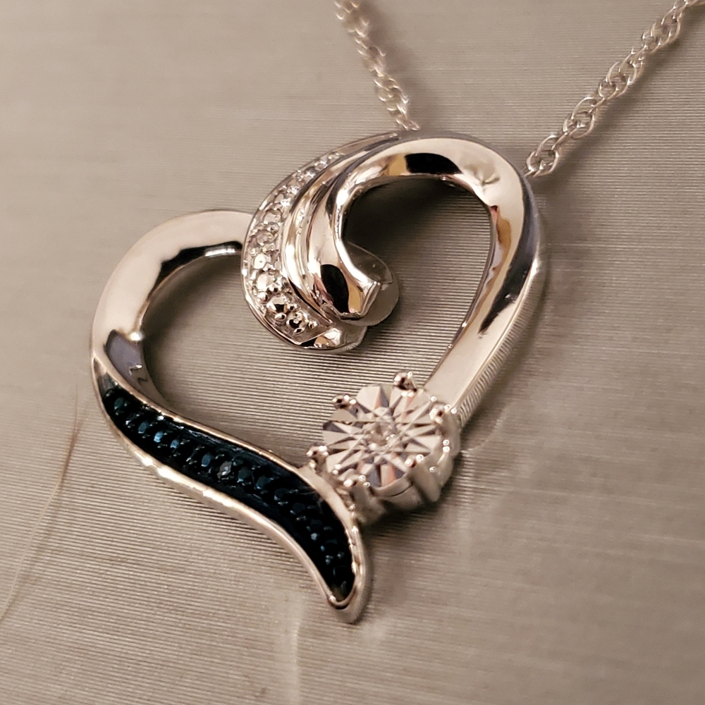 Blue & White Diamond Accent Swirl Heart Pendant